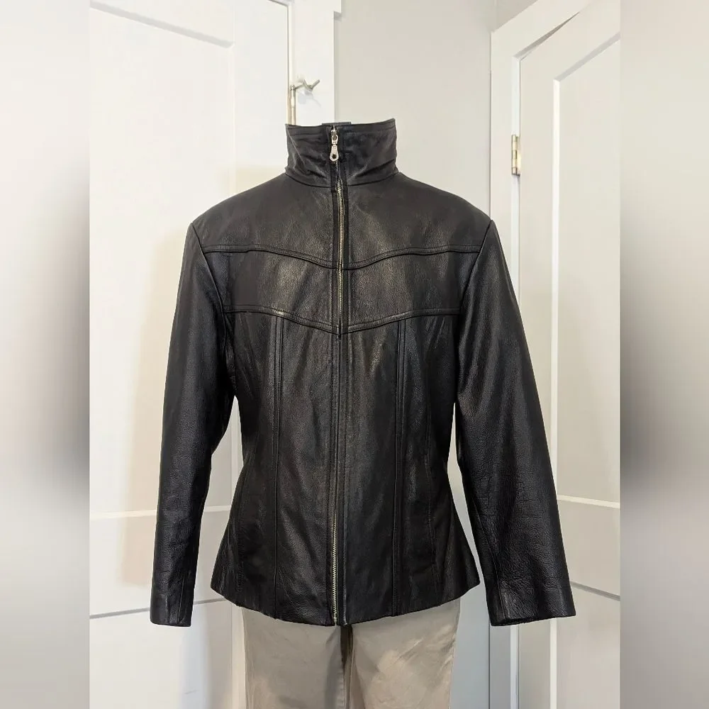 Maxima Wilsons Leather Vintage Womens Jacket Large Black Lined Coat Moto Grunge - Picture 2 of 10